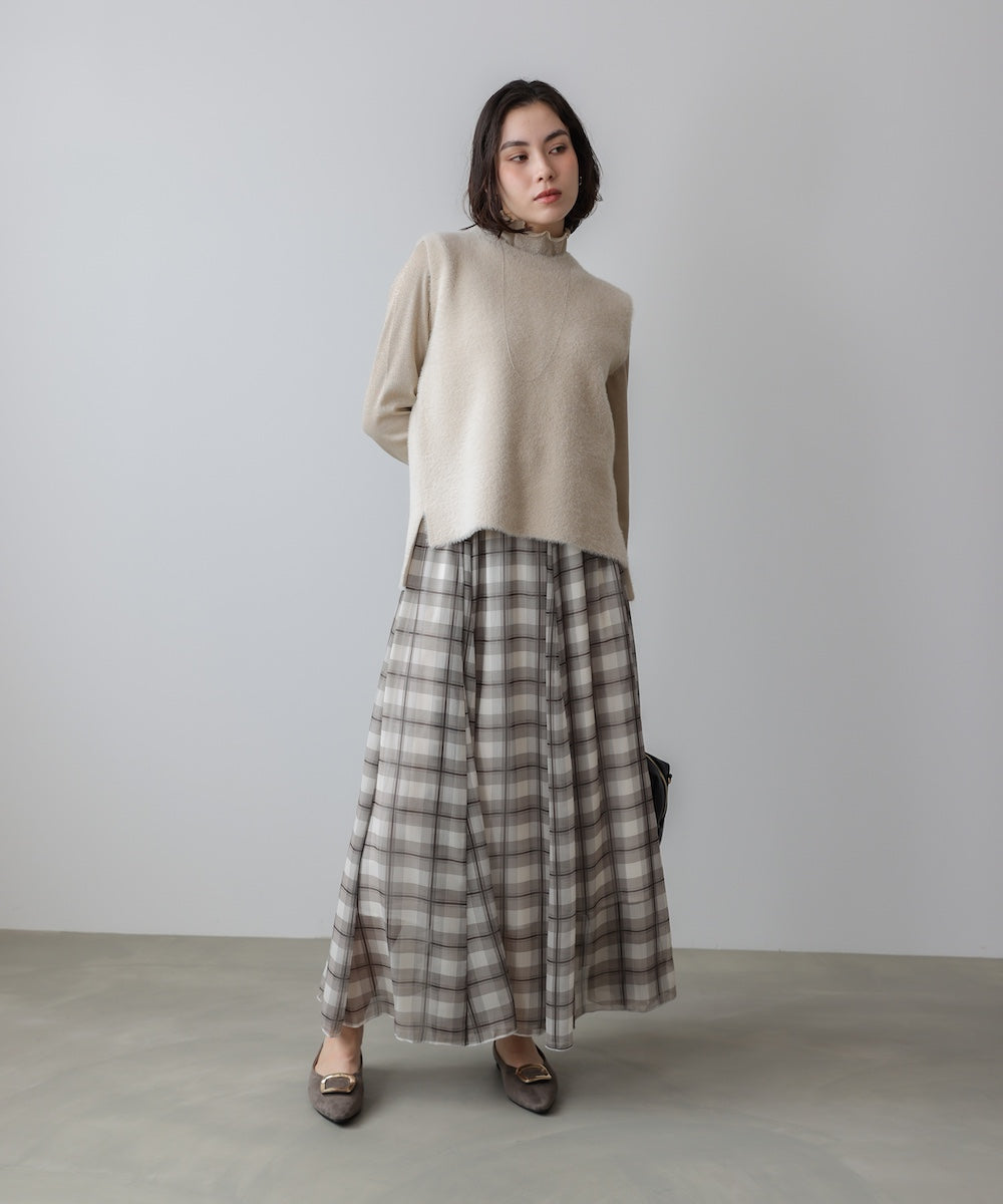 シアーチェックレイヤードスカート