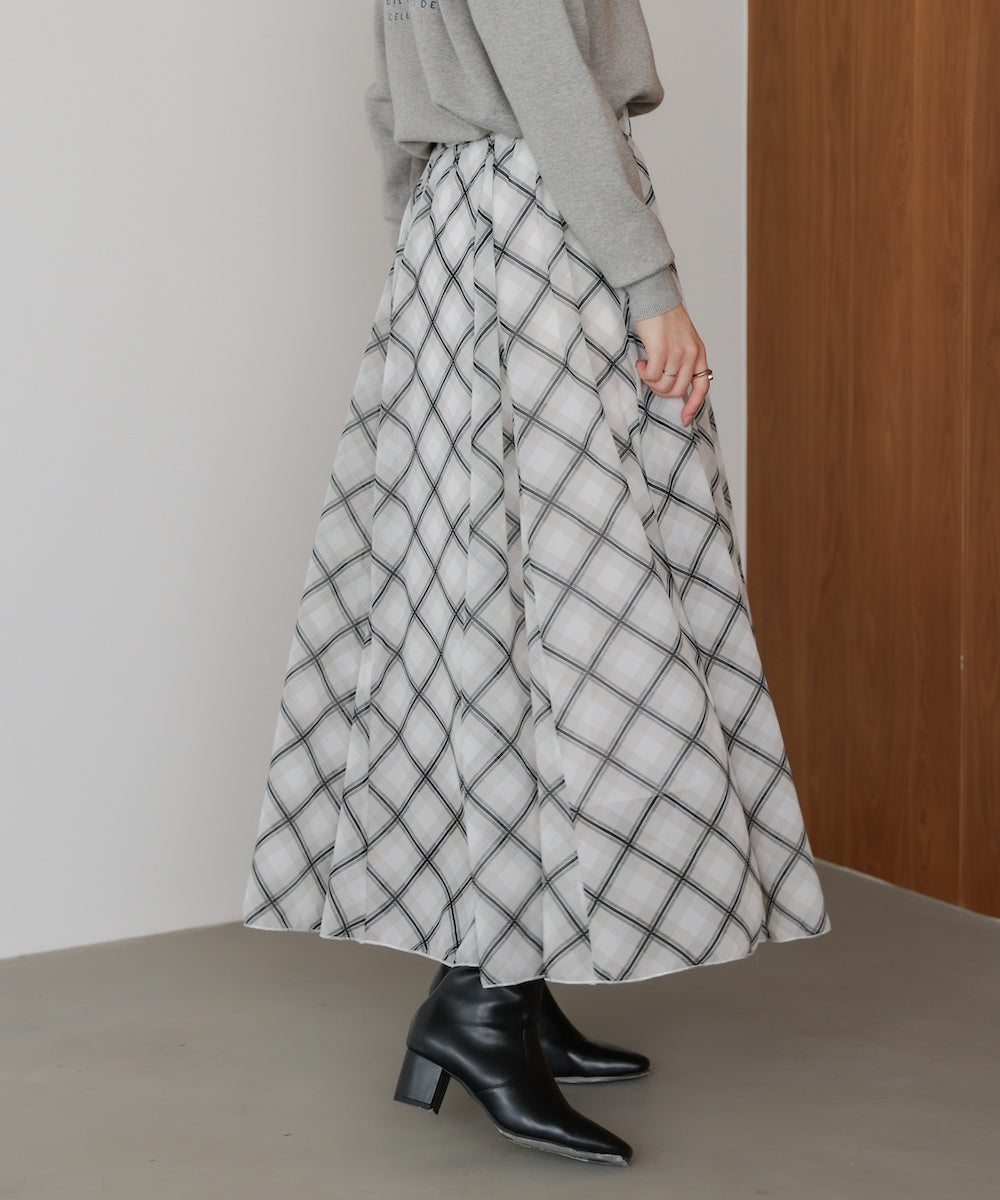 シアーチェックレイヤードスカート