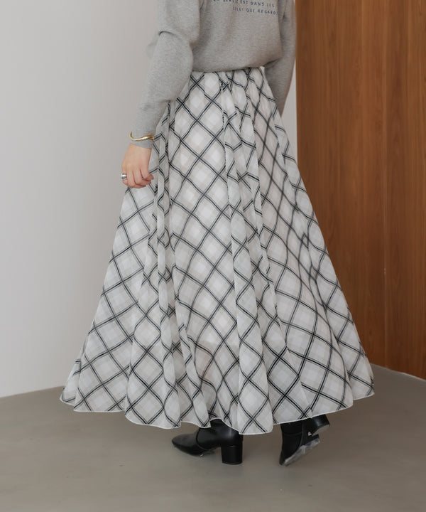 シアーチェックレイヤードスカート