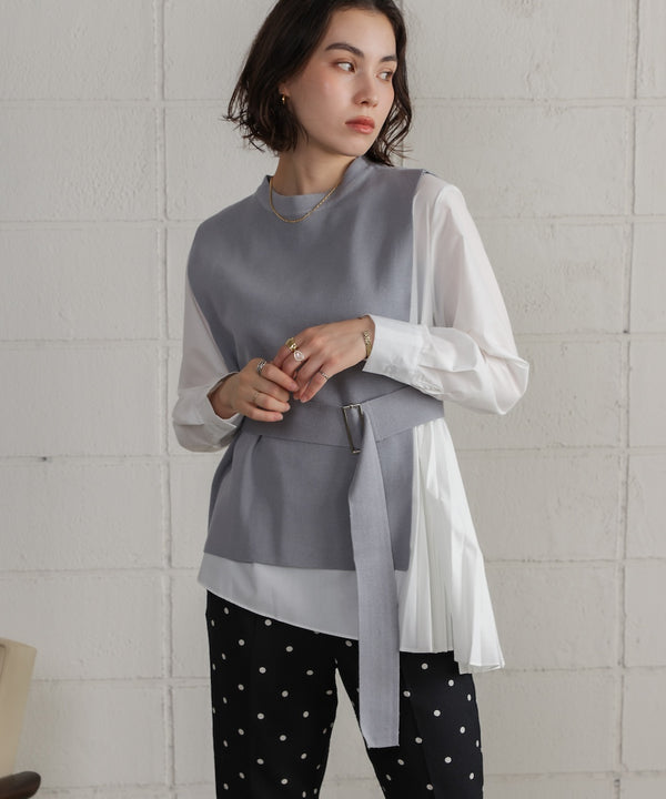 プリーツブラウスニットベストセット