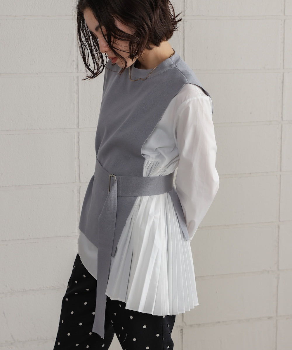 プリーツブラウスニットベストセット