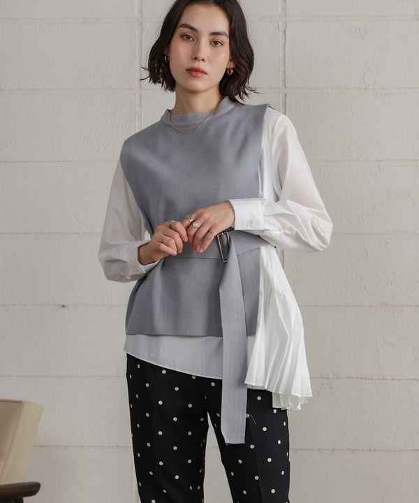 プリーツブラウスニットベストセット