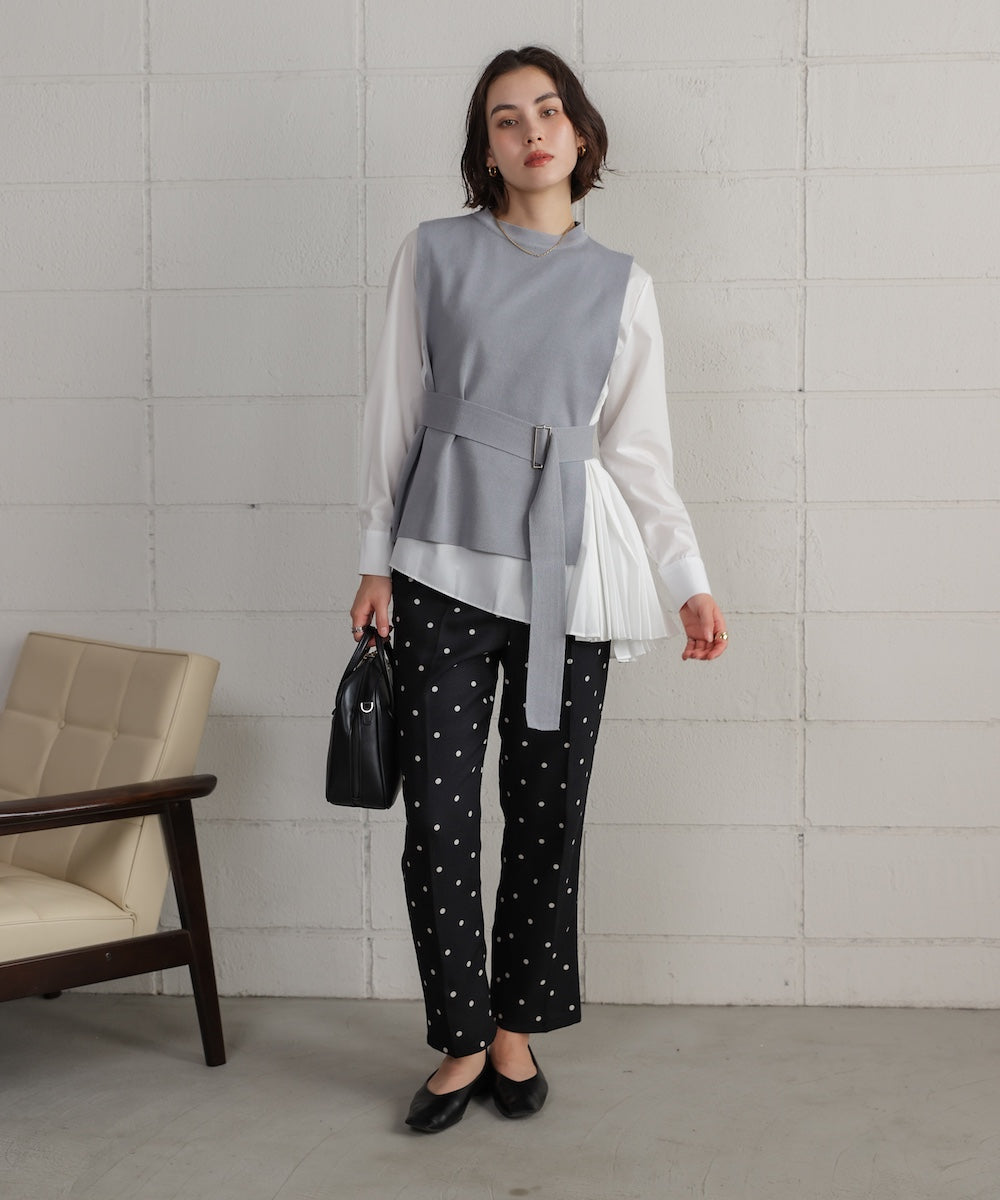 プリーツブラウスニットベストセット