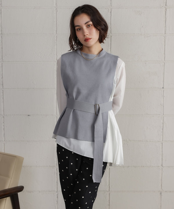 プリーツブラウスニットベストセット