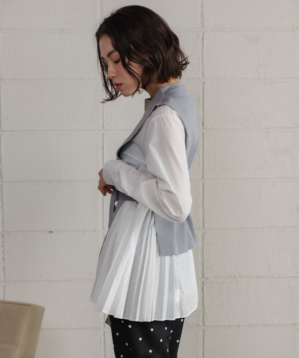 プリーツブラウスニットベストセット