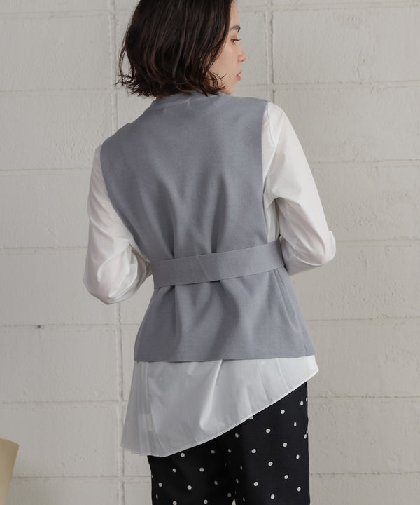 プリーツブラウスニットベストセット