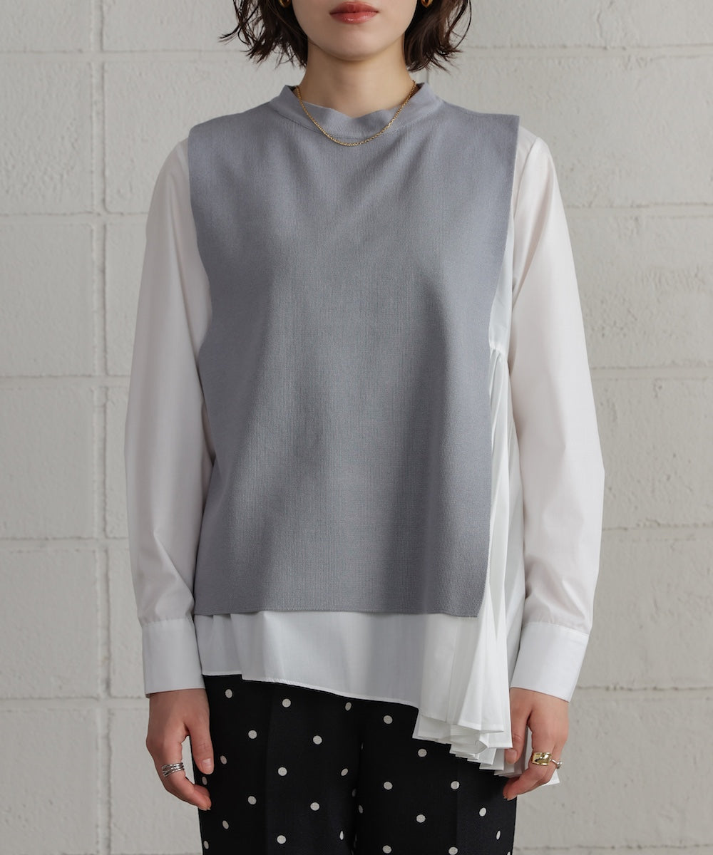 プリーツブラウスニットベストセット