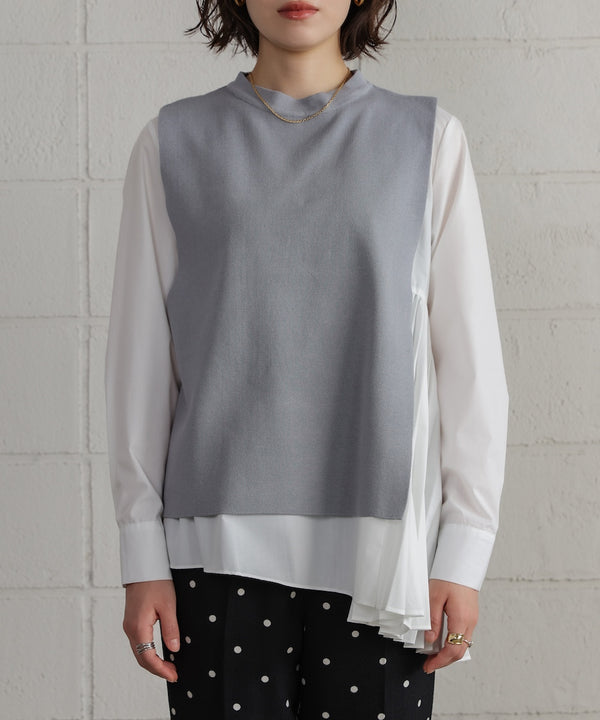 プリーツブラウスニットベストセット