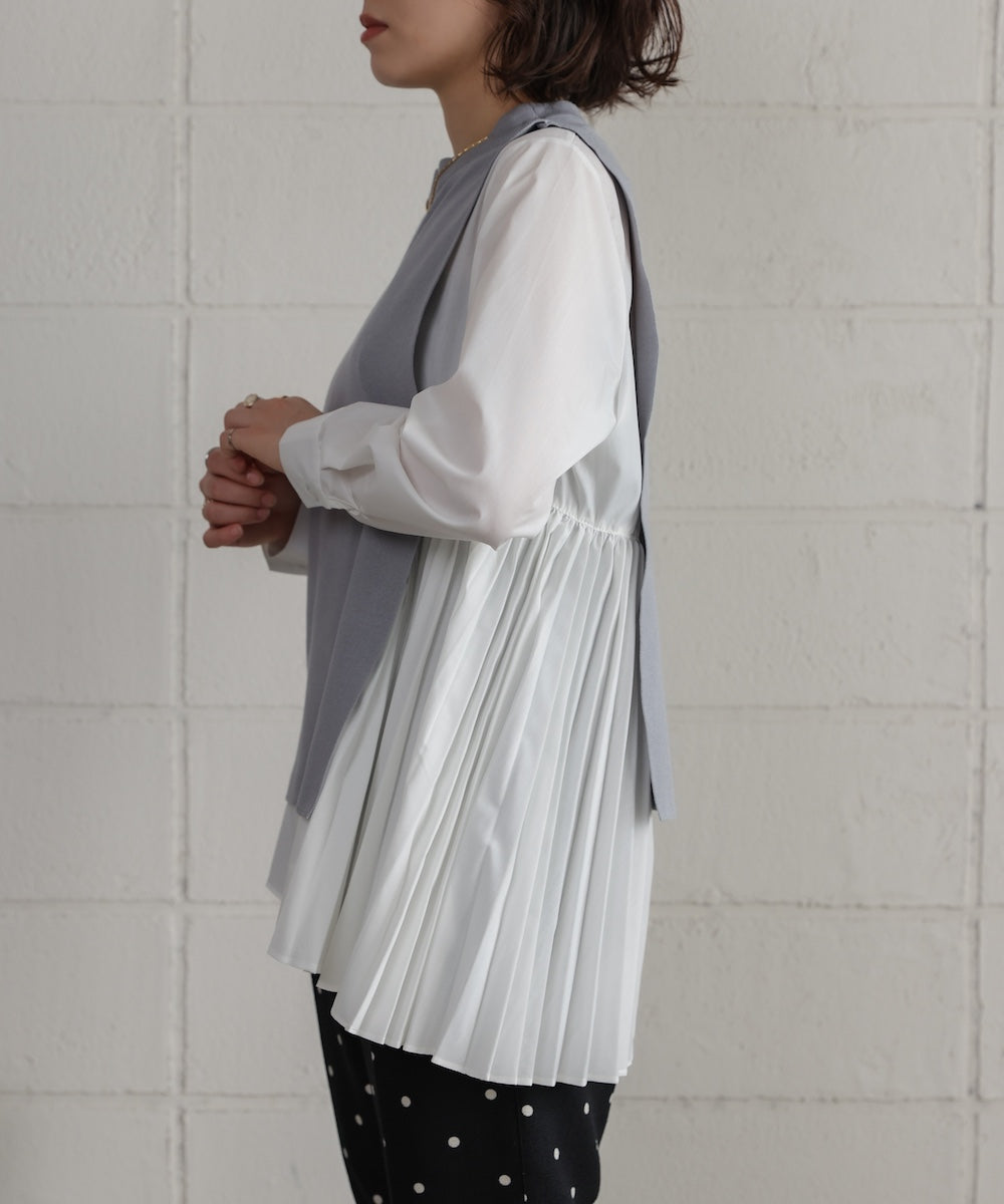 プリーツブラウスニットベストセット