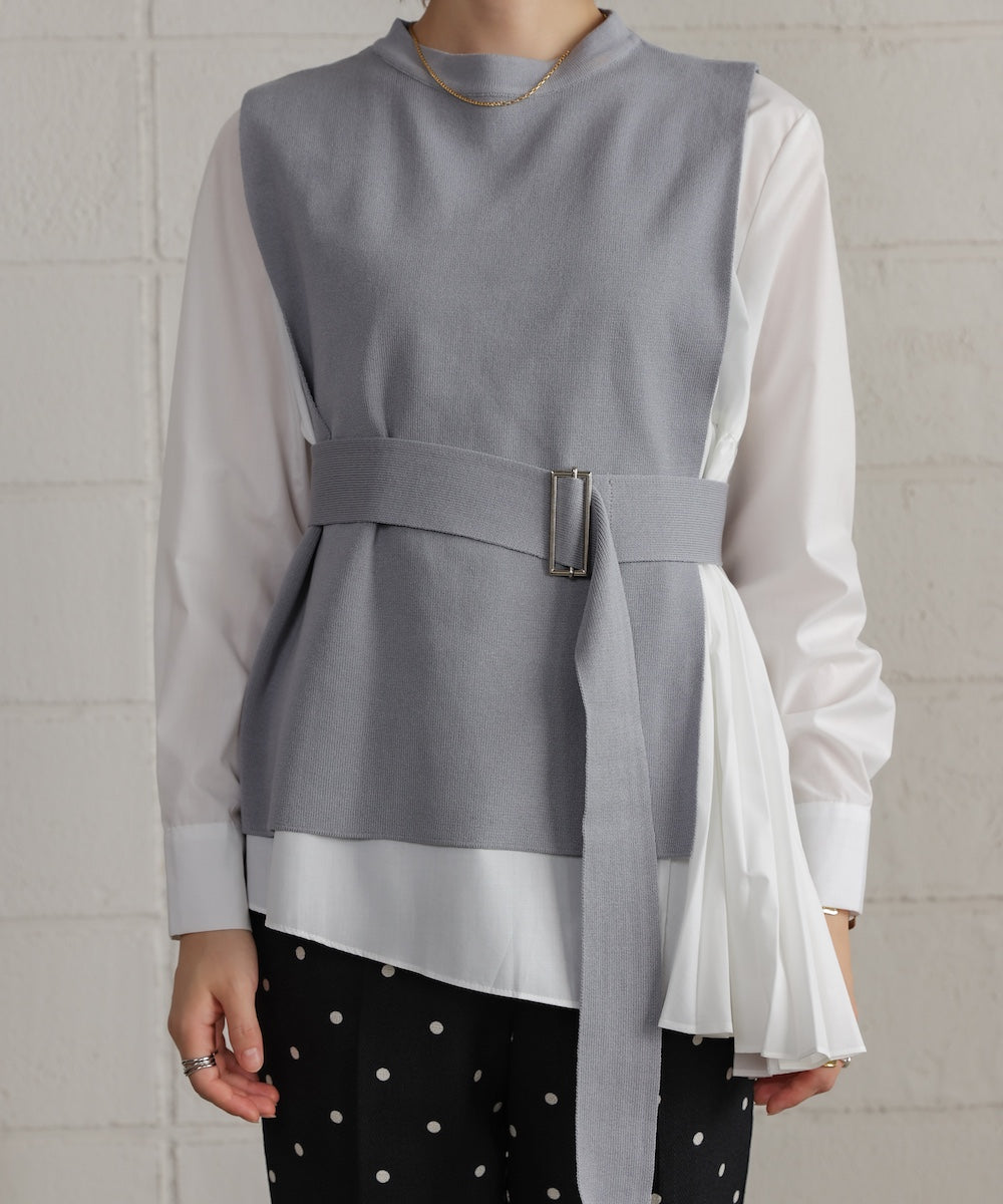 プリーツブラウスニットベストセット