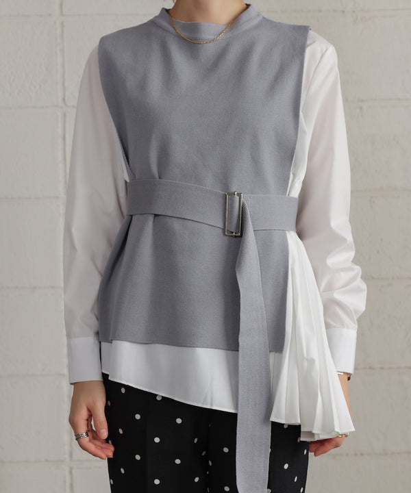 プリーツブラウスニットベストセット