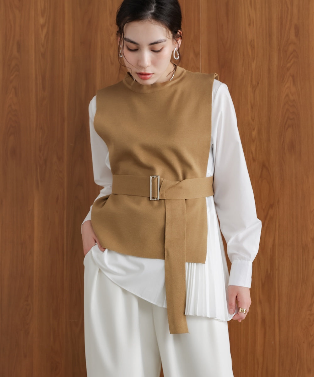 プリーツブラウスニットベストセット