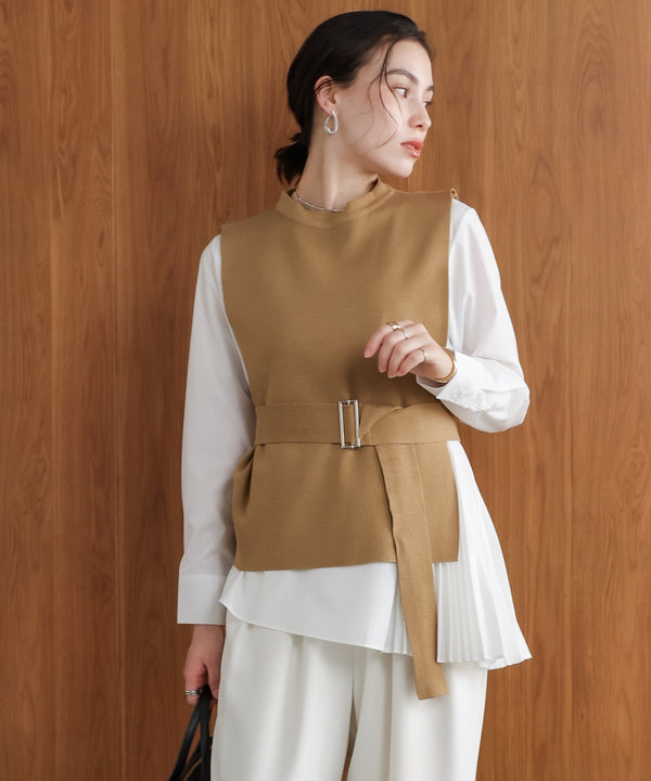 プリーツブラウスニットベストセット