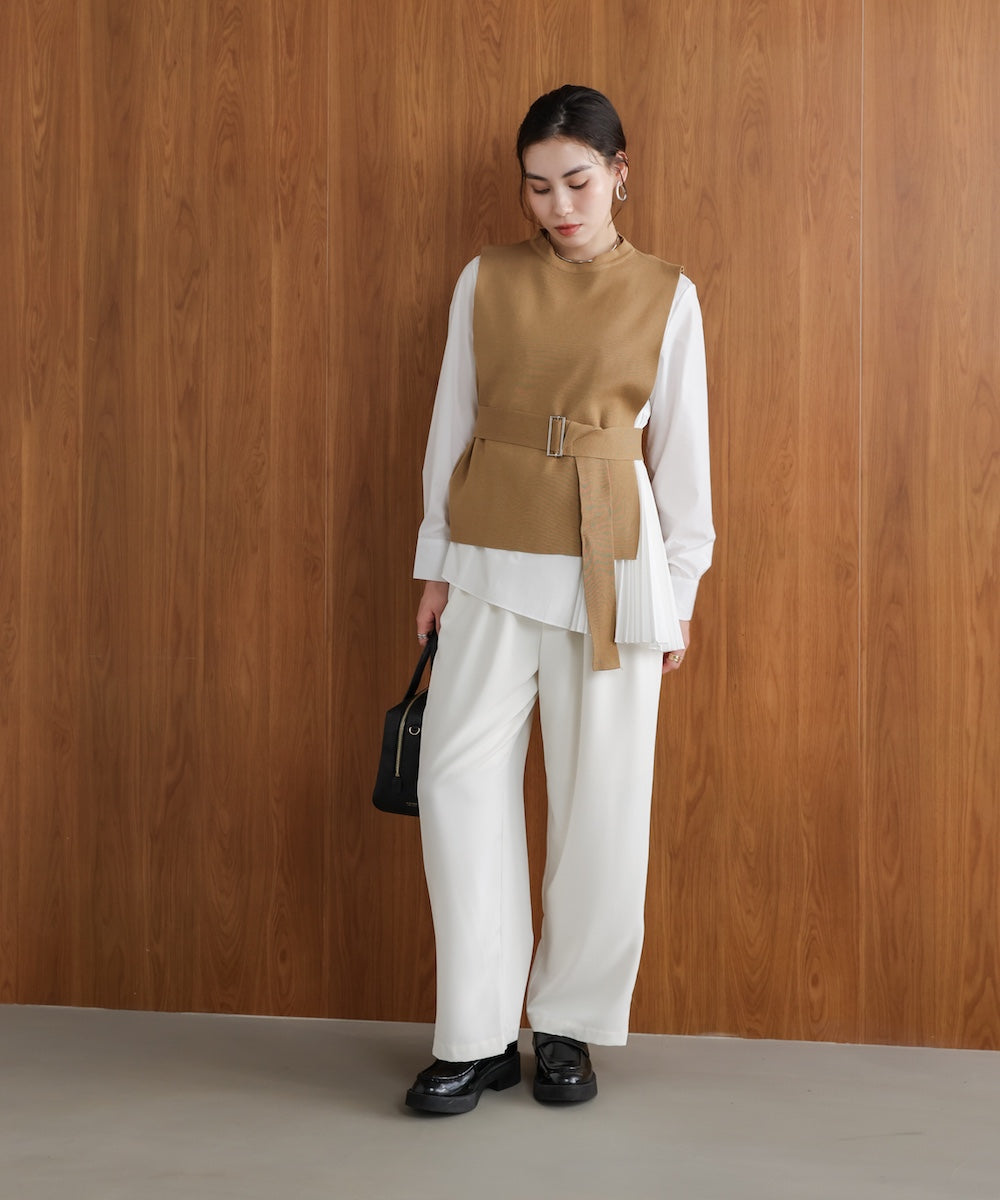 プリーツブラウスニットベストセット