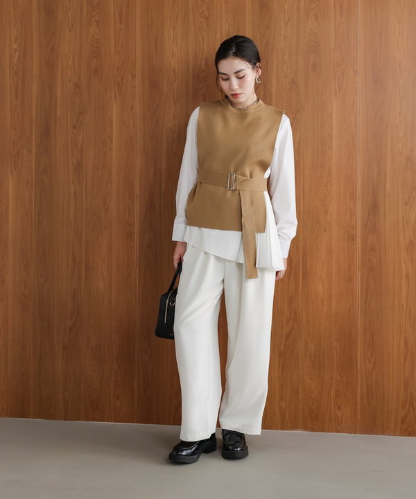 プリーツブラウスニットベストセット