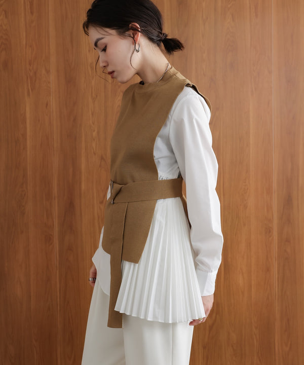 プリーツブラウスニットベストセット
