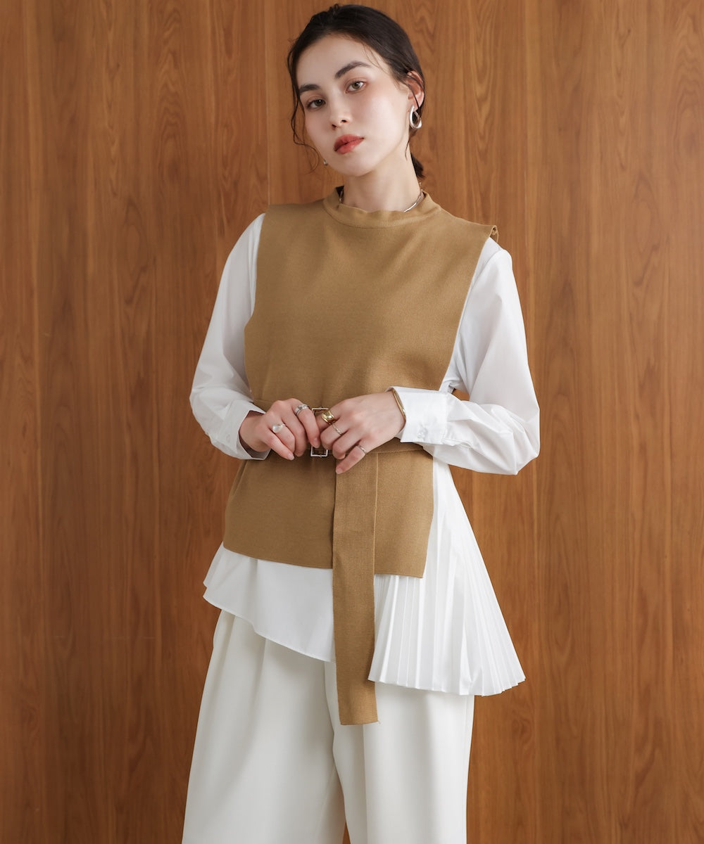 プリーツブラウスニットベストセット