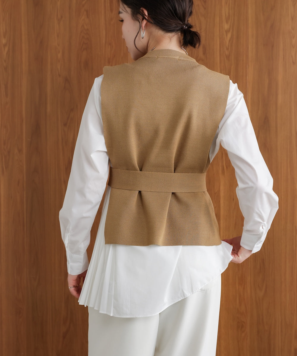 プリーツブラウスニットベストセット