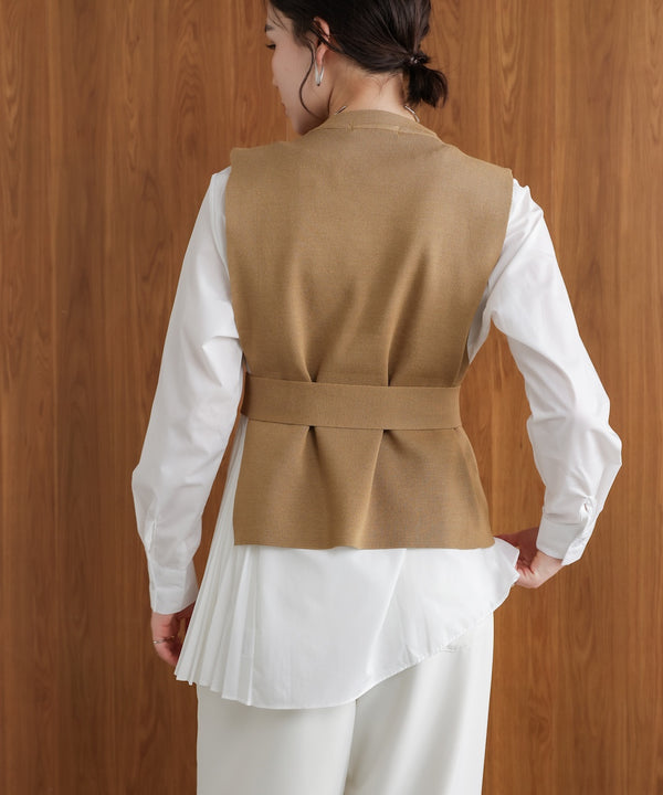 プリーツブラウスニットベストセット