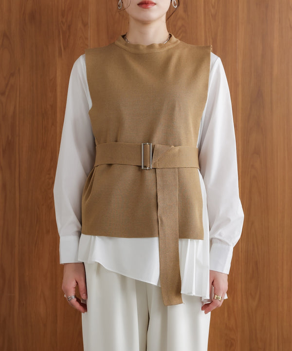 プリーツブラウスニットベストセット