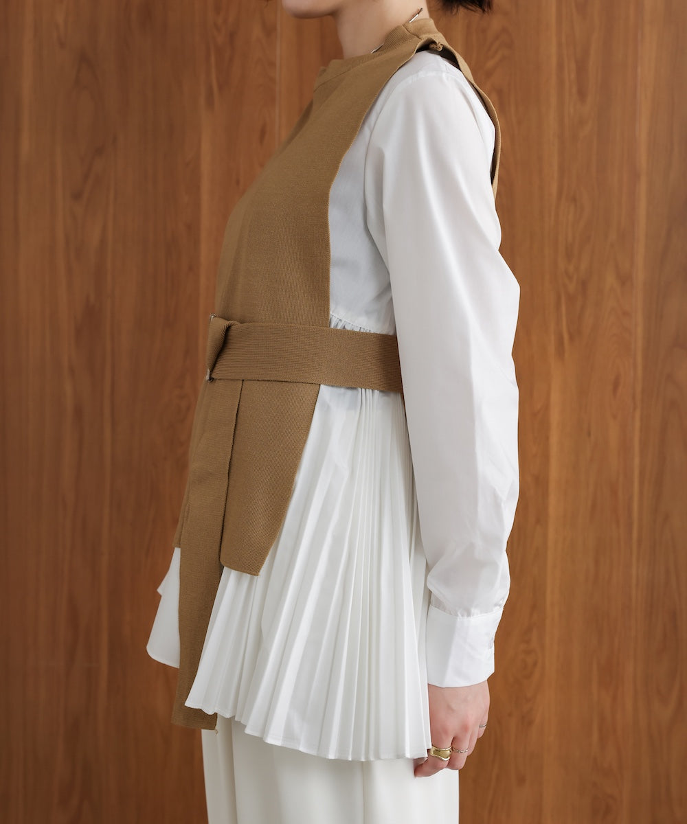 プリーツブラウスニットベストセット