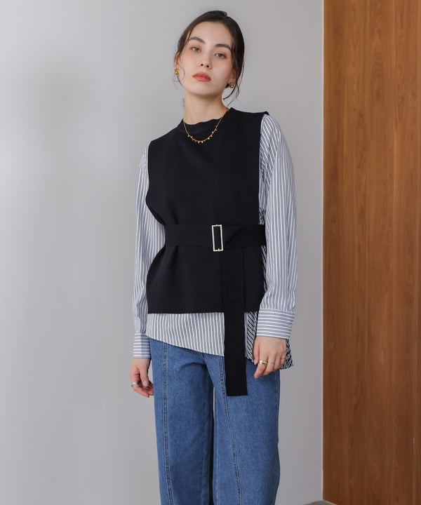 プリーツブラウスニットベストセット