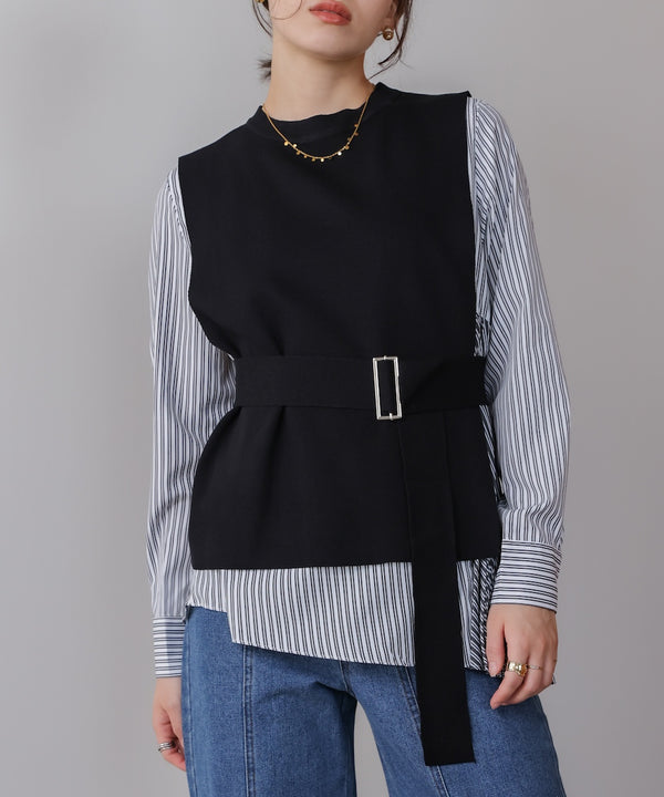 プリーツブラウスニットベストセット