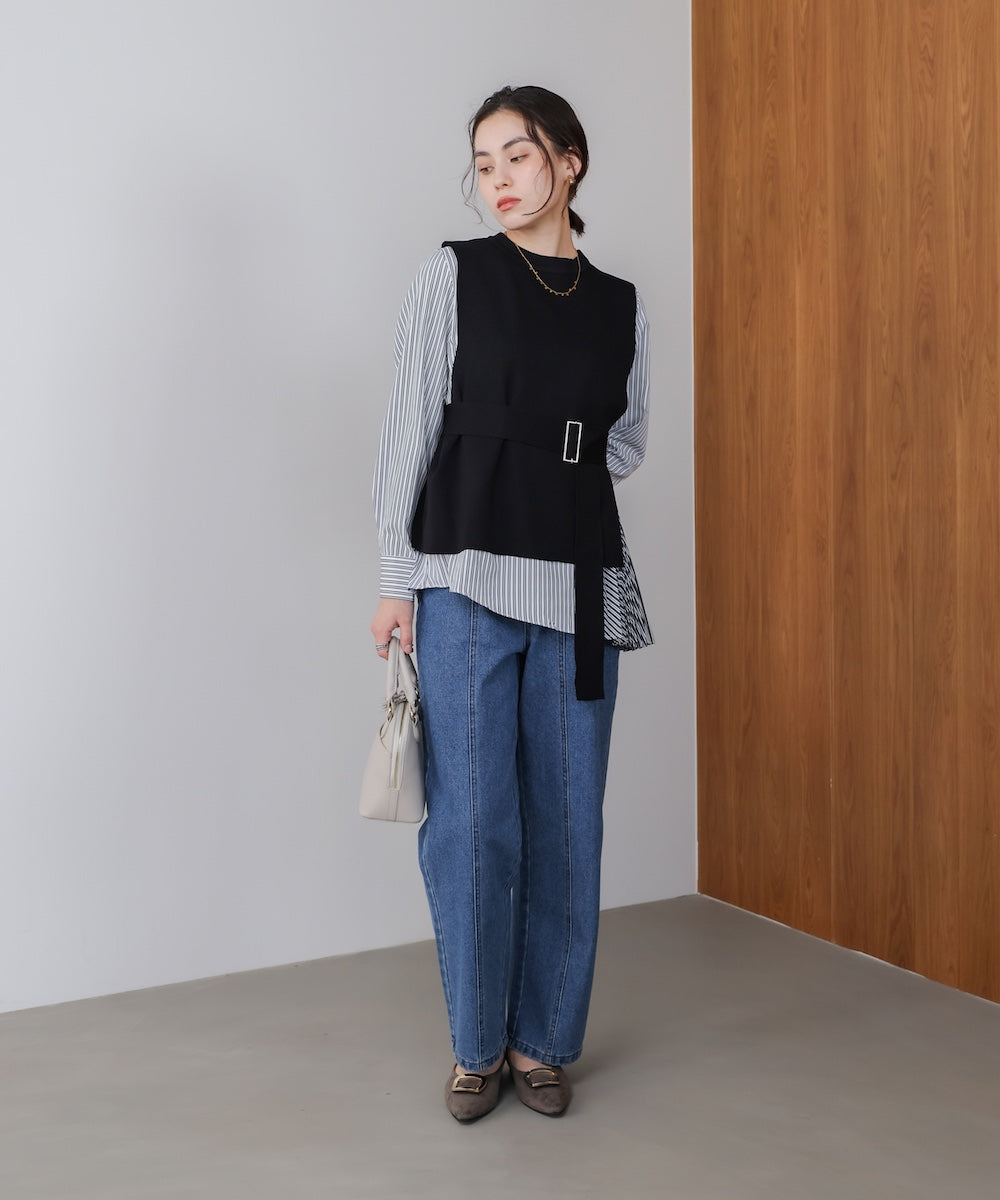 プリーツブラウスニットベストセット