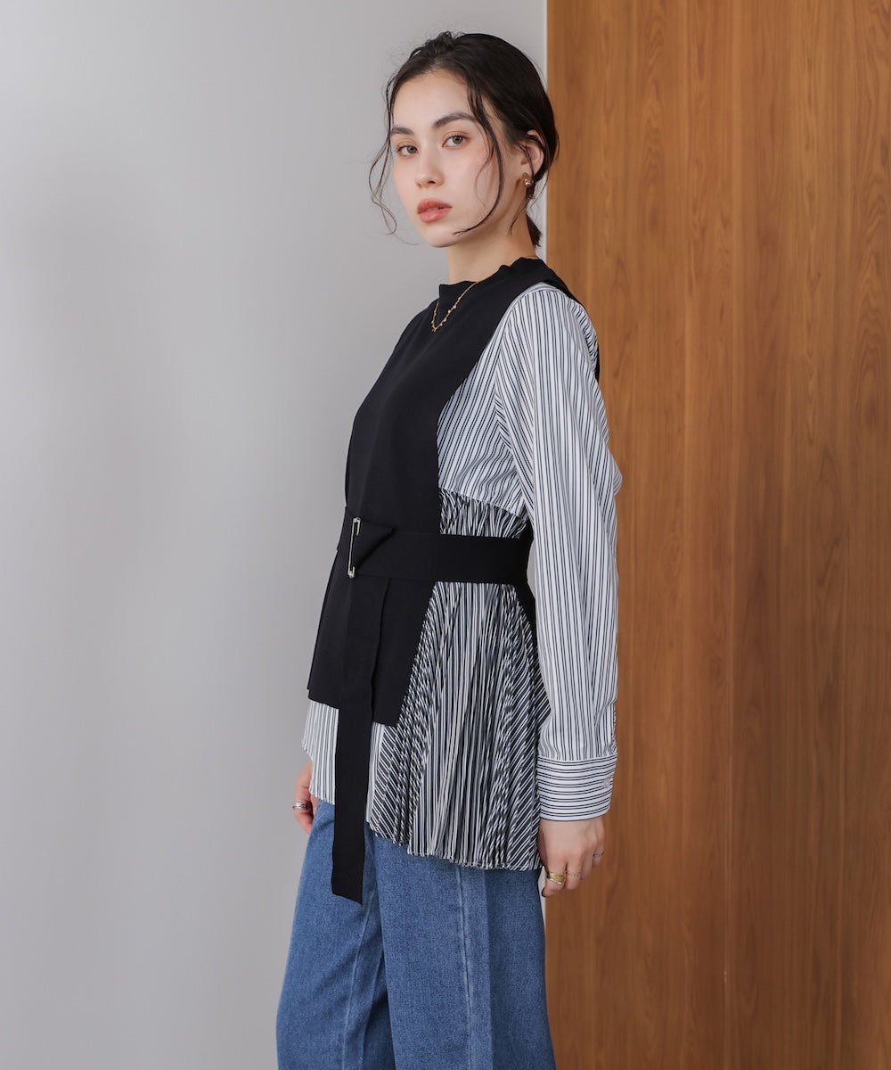 プリーツブラウスニットベストセット