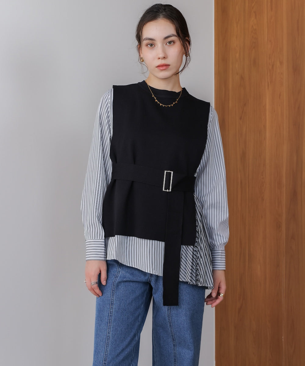 プリーツブラウスニットベストセット