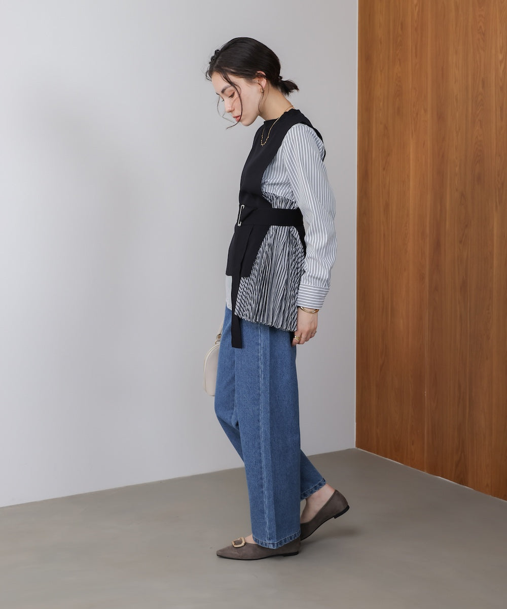 プリーツブラウスニットベストセット