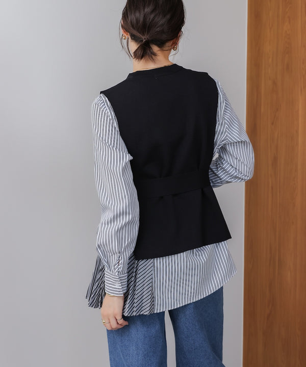 プリーツブラウスニットベストセット