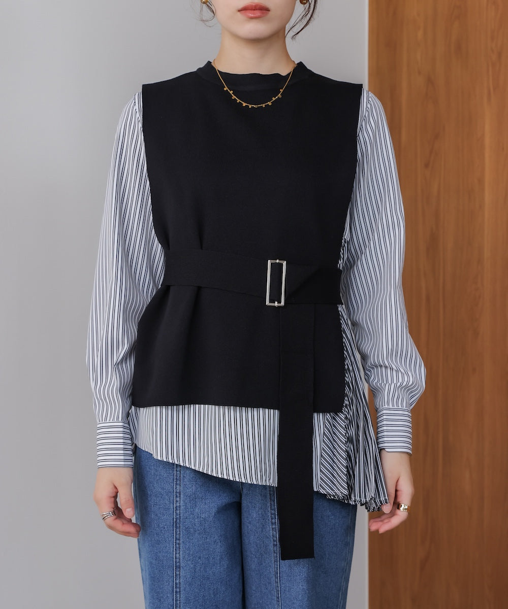 プリーツブラウスニットベストセット