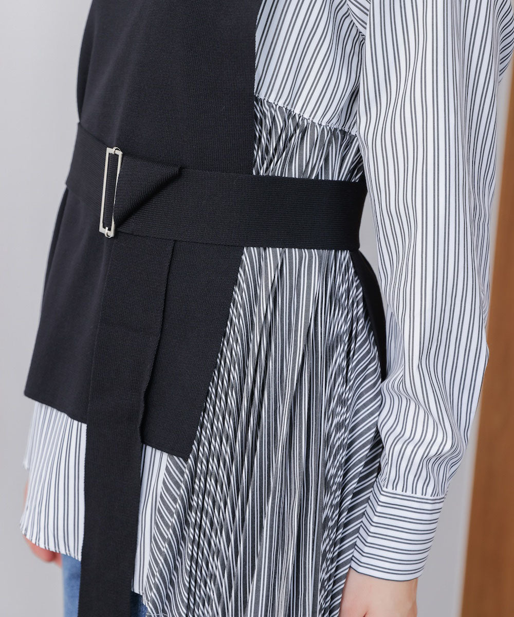 プリーツブラウスニットベストセット