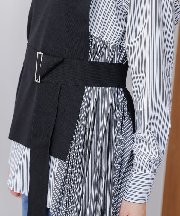 プリーツブラウスニットベストセット