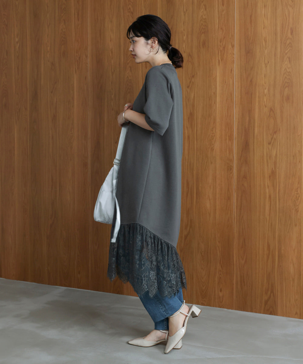 裾レースワンピース
