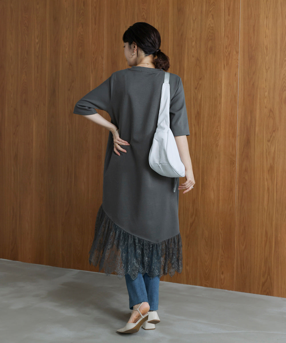 裾レースワンピース