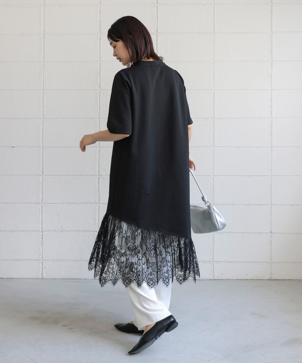 裾レースワンピース