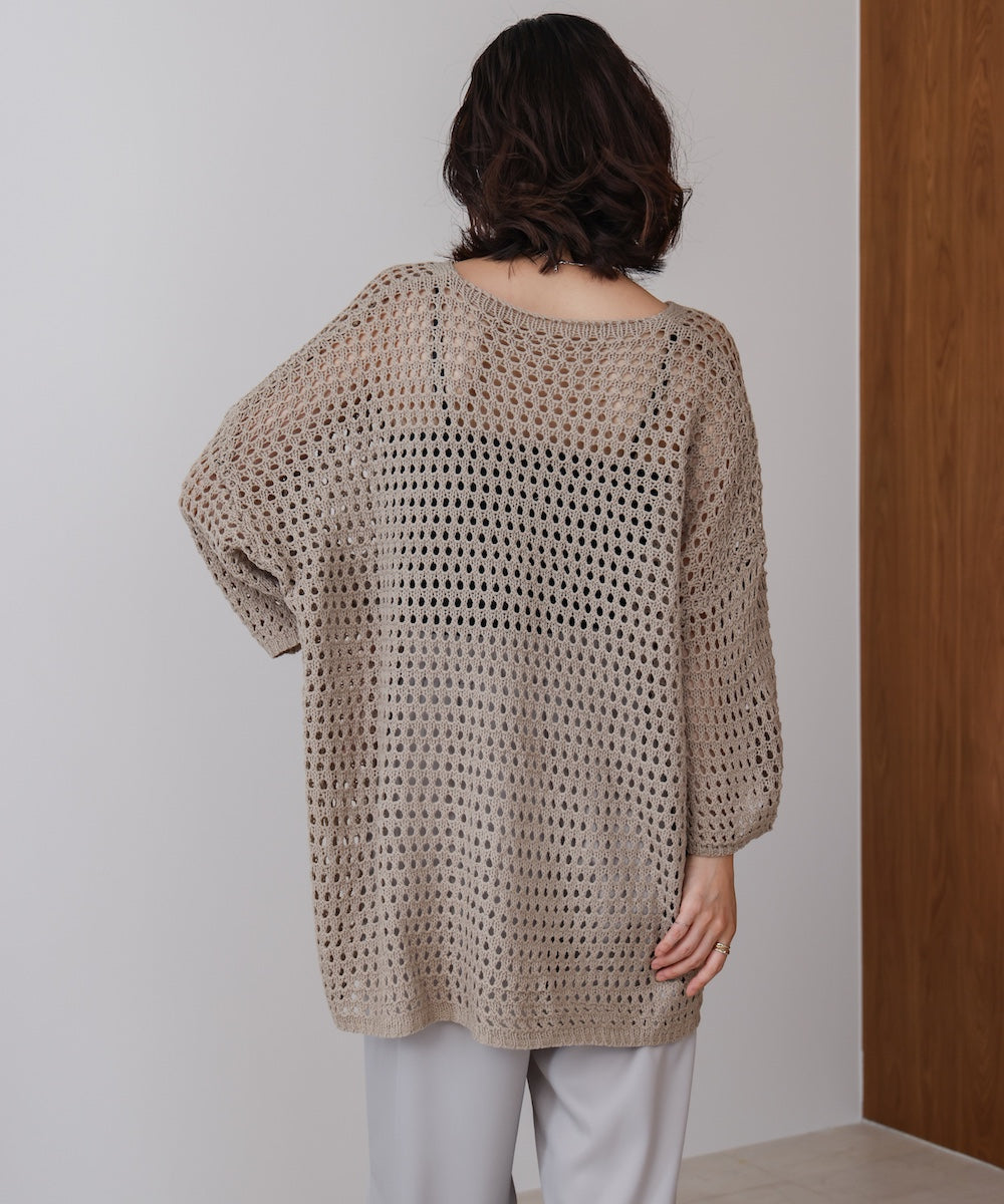 Vネックメッシュニット