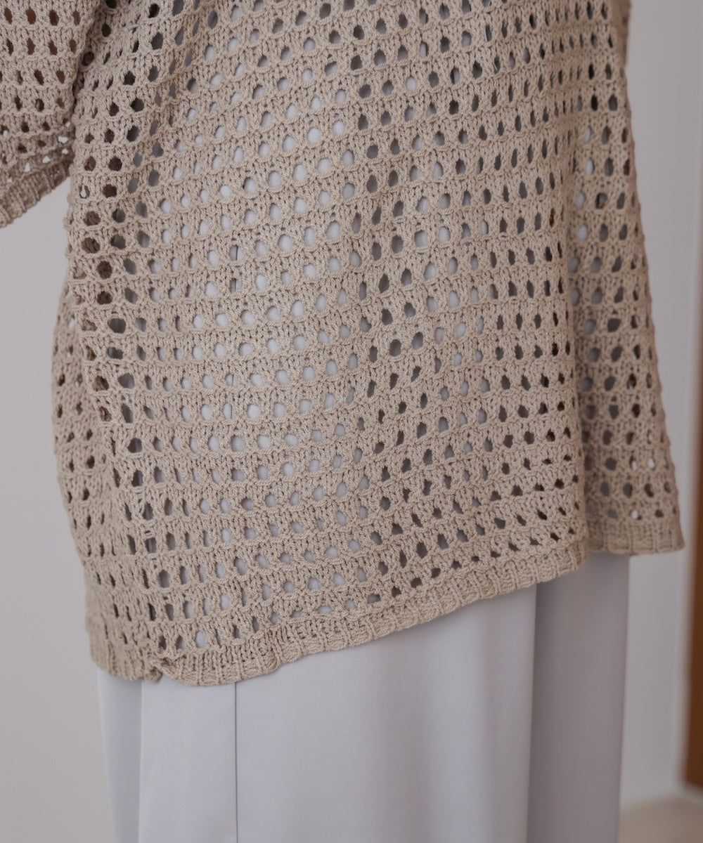 Vネックメッシュニット