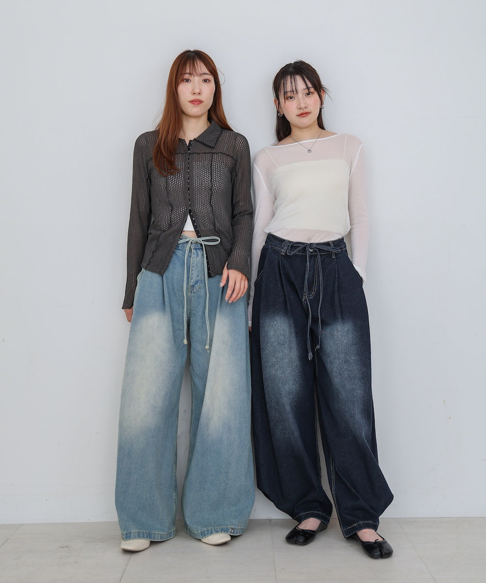 【M・Lサイズ展開】ウエストデザイン ルーズデニムパンツ