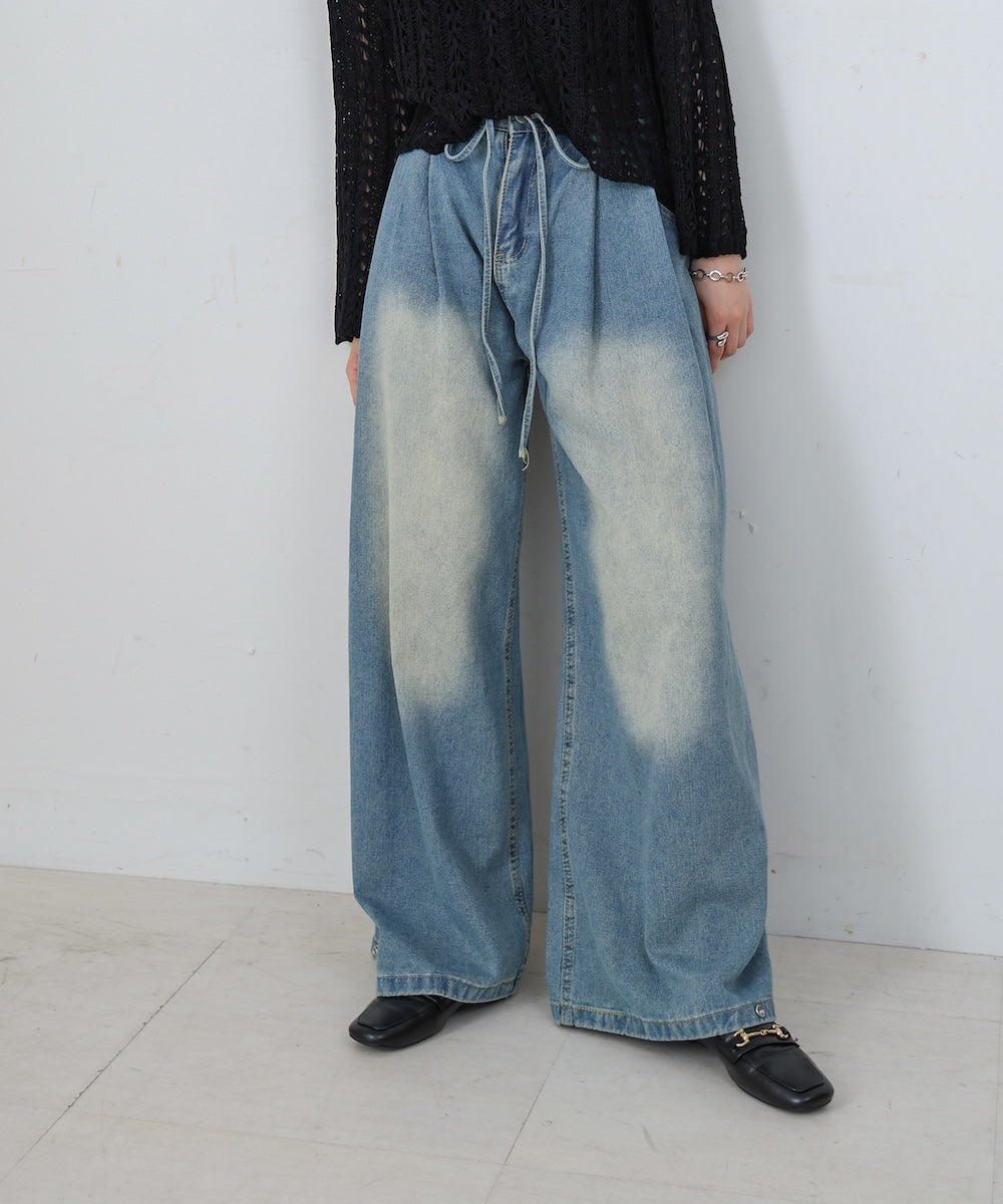 【M・Lサイズ展開】ウエストデザイン ルーズデニムパンツ