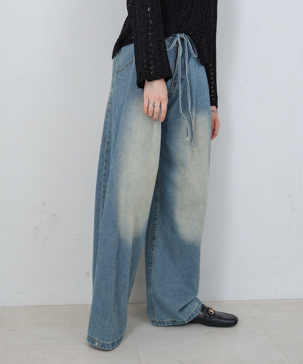 【M・Lサイズ展開】ウエストデザイン ルーズデニムパンツ