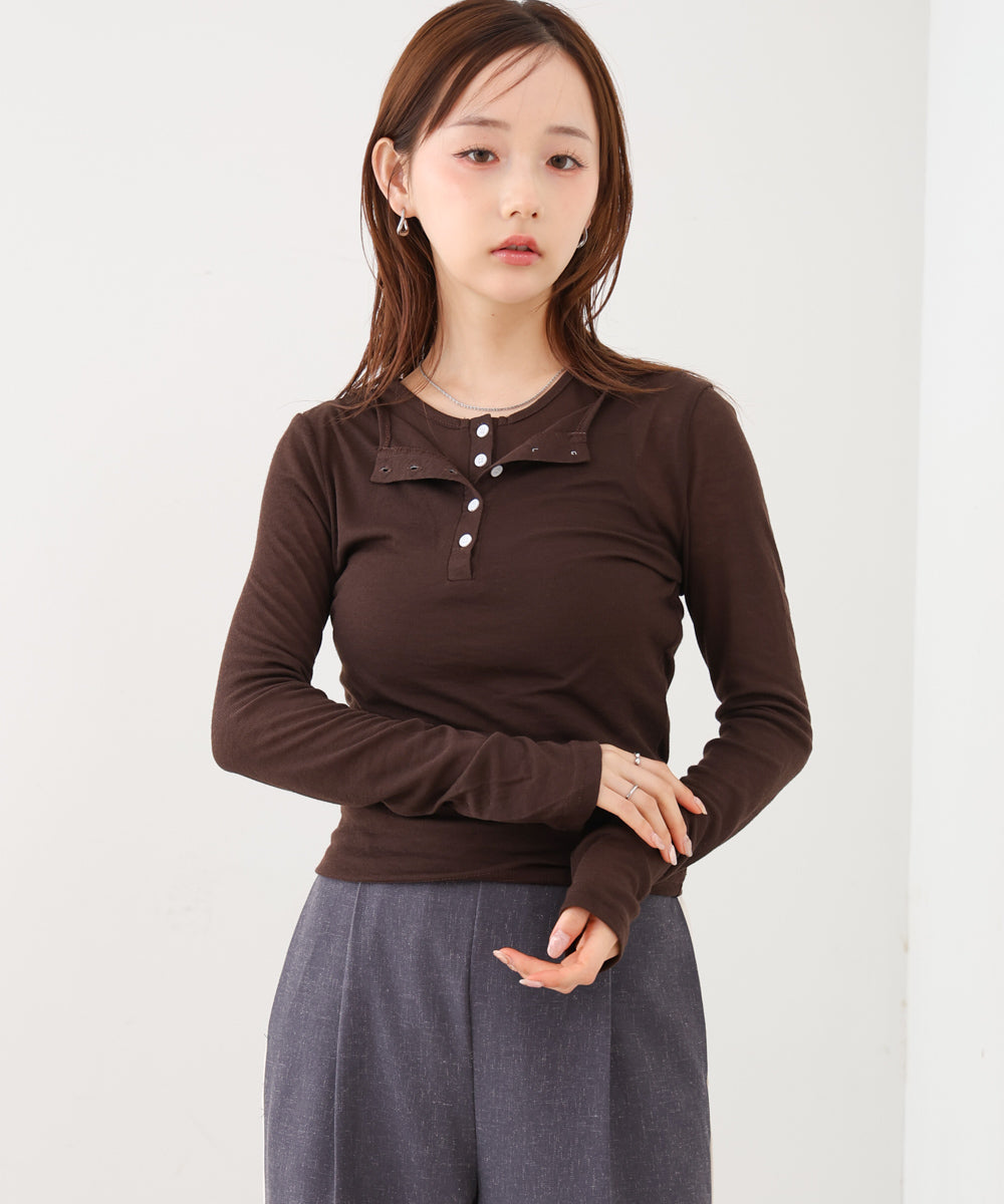 ボタンタンクセット ヘンリーネックトップス
