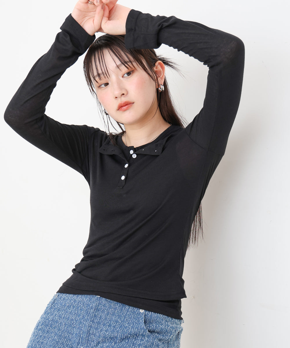 ボタンタンクセット ヘンリーネックトップス