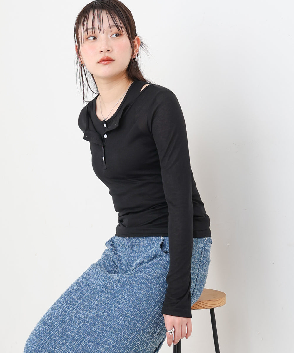 ボタンタンクセット ヘンリーネックトップス