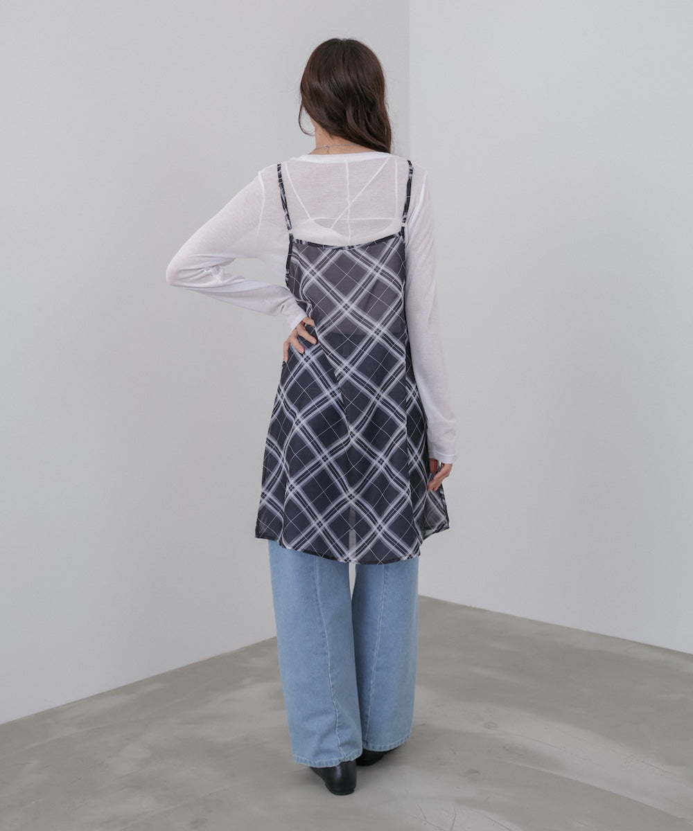 チェックシアーキャミミニワンピース