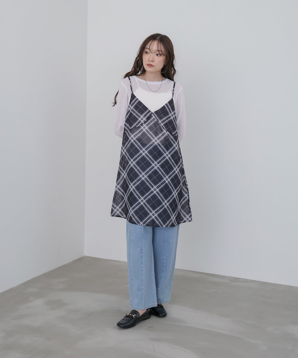 チェックシアーキャミミニワンピース