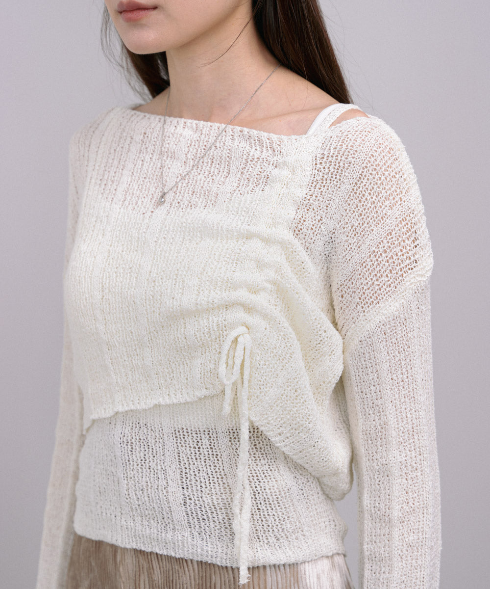 シャーリングリボンクロップド丈トップス×キャミセット