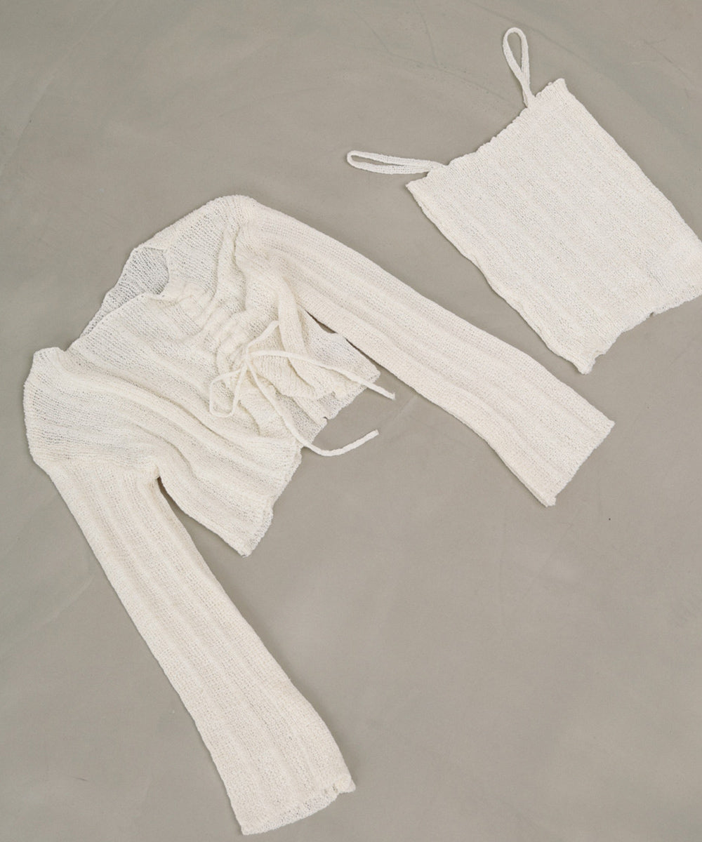 シャーリングリボンクロップド丈トップス×キャミセット